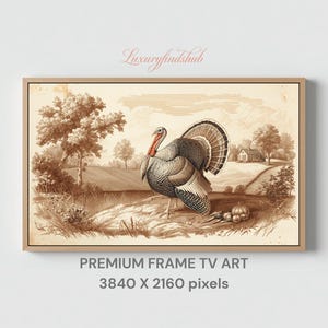 Thanksgiving Turkey Toile Frame TV Art | Vintage Farmhouse Fall Decor | Rustic French Country Art