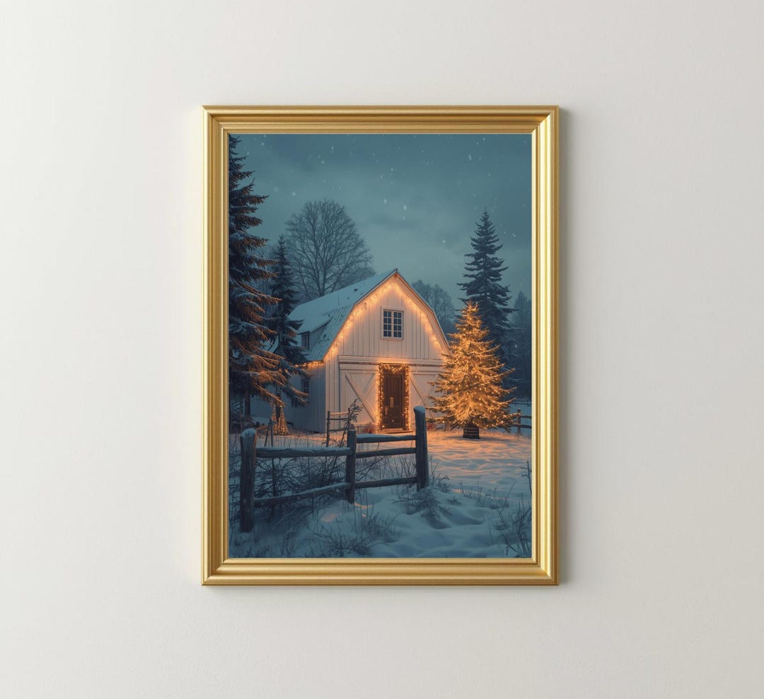 Rustic Christmas Barn Wall Art Printable | Winter Farmhouse Scene ...