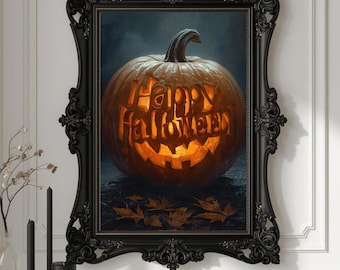Halloween Kürbis Halloween-Kürbis, Halloween-Kunst, Kunst auf Leinwand | Herbst Dekor (Digitaler Download)