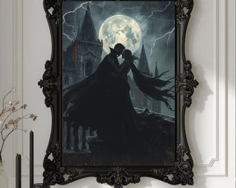 Gothic Vampire Couple Print: Dark Romance Castle Wall Art | Dark Academia Dracula