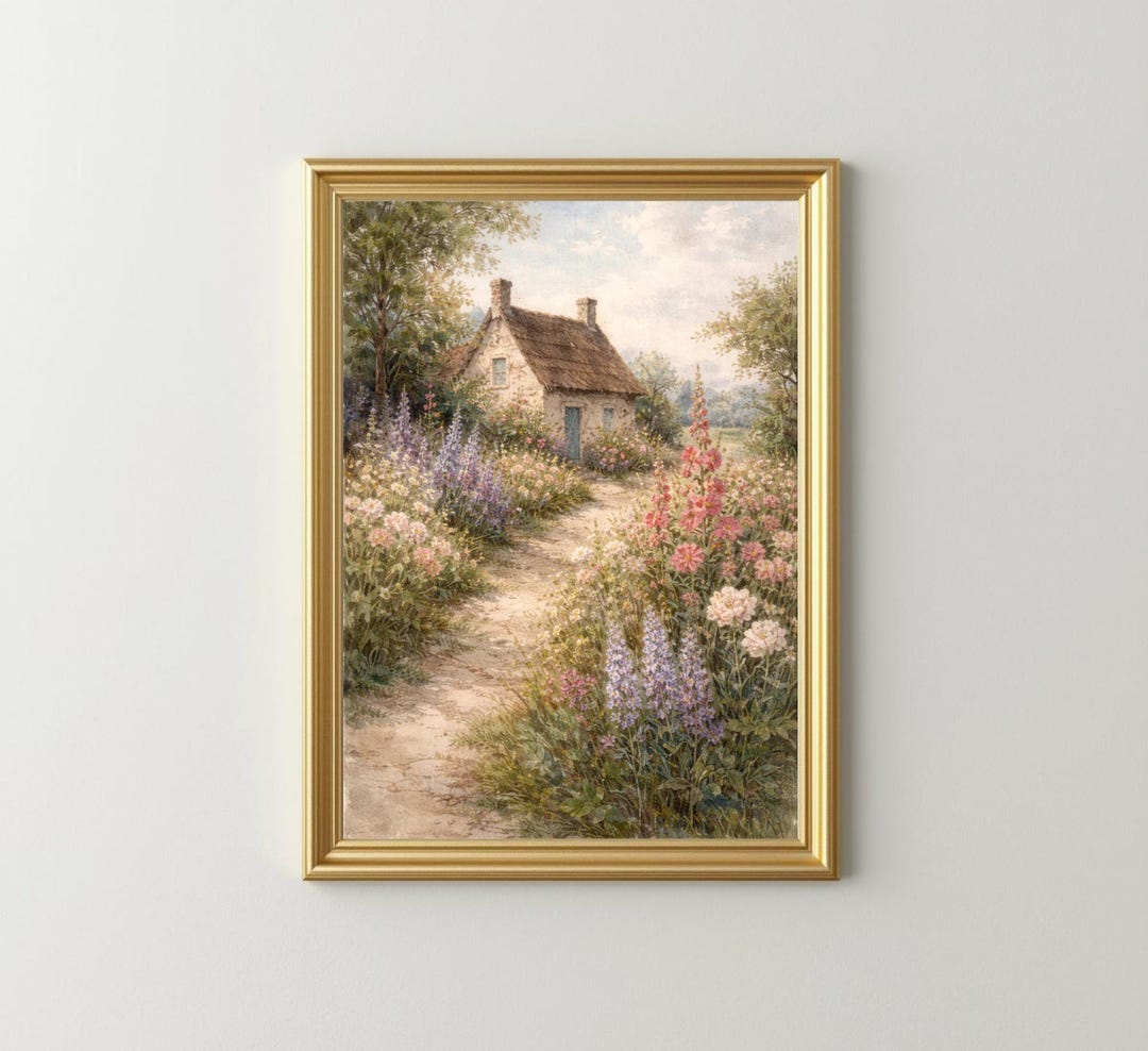 Printable Cottage Garden Wall Art, Spring Landscape Painting Print ...