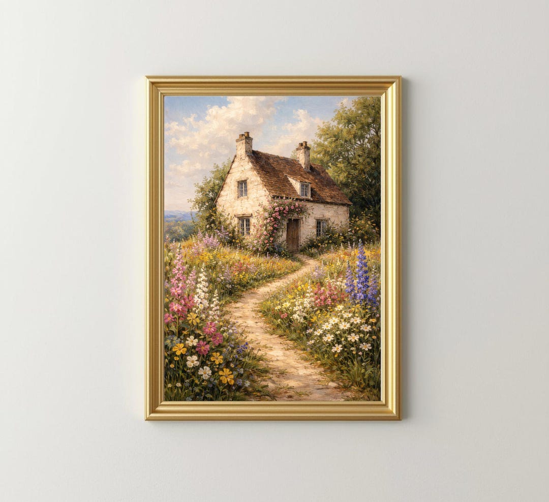 Cottage Garden Wall Art | Spring Landscape Painting Print | Cottagecore ...