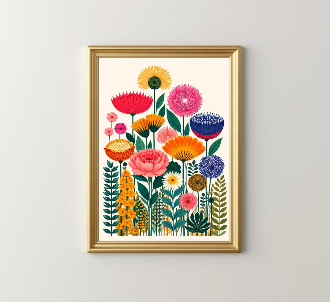 Colorful Botanical Wall Art Print | Modern Floral Poster | Vibrant ...