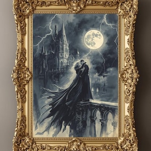 Gothic Vampire Couple Print: Dark Romance Castle Art (Digital Download)