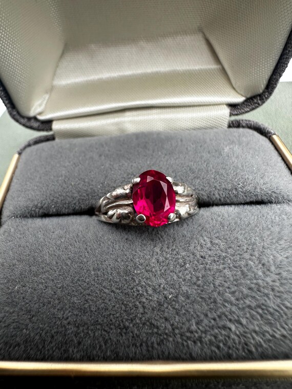 Vintage Ruby and Solid Sterling Silver Ring | Siz… - image 2