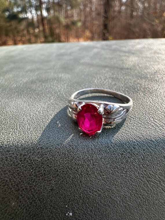 Vintage Ruby and Solid Sterling Silver Ring | Siz… - image 3