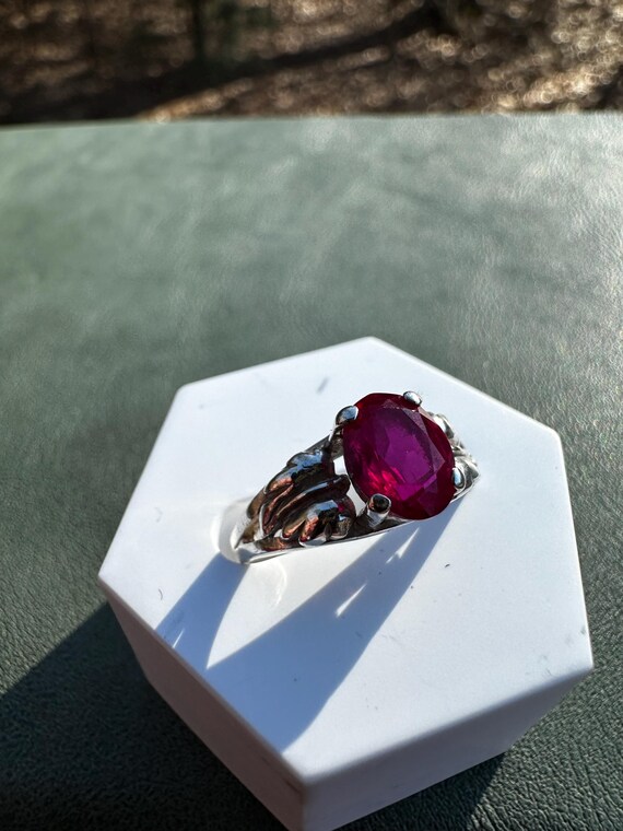 Vintage Ruby and Solid Sterling Silver Ring | Siz… - image 4