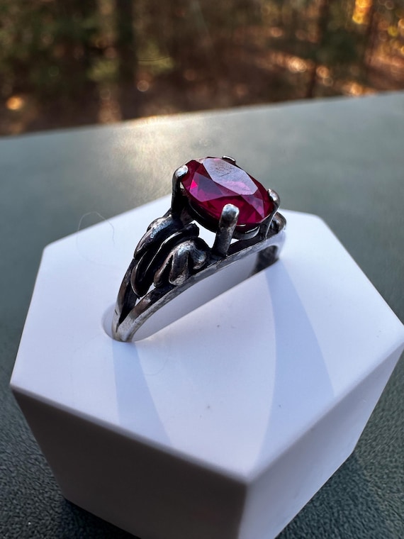 Vintage Ruby and Solid Sterling Silver Ring | Siz… - image 2
