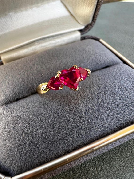 10k Ruby and Diamond Heart Statement Ring | Valen… - image 1