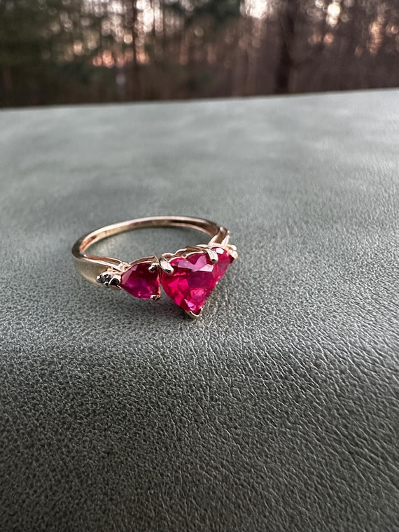 10k Ruby and Diamond Heart Statement Ring | Valen… - image 6
