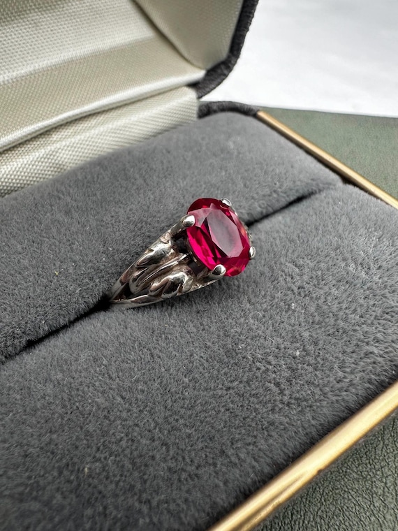 Vintage Ruby and Solid Sterling Silver Ring | Siz… - image 1