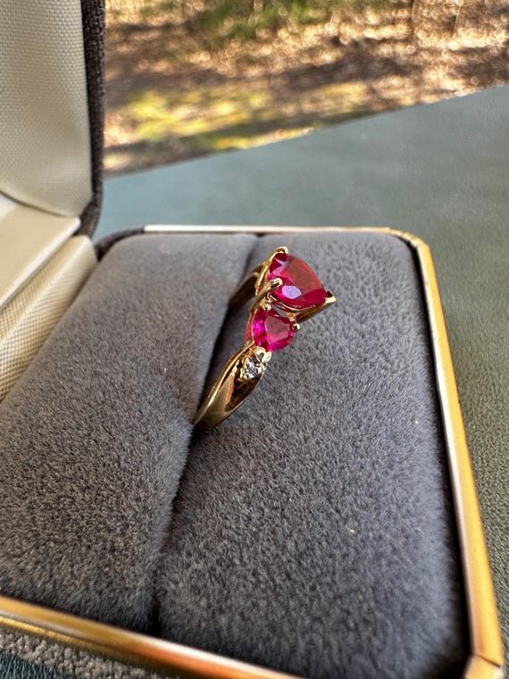 10k Ruby and Diamond Heart Statement Ring | Valen… - image 2