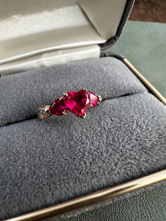 10k Ruby and Diamond Heart Statement Ring | Valen… - image 3