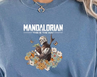 Comfort Colors Mandalorian Shirt, Grogu Floral This Is The Way Star Wars Gift Tee, 411301