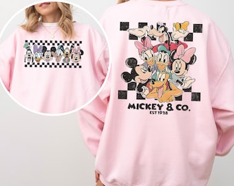 Mickey and Co Sweatshirt, Retro Checkered Disney Squad Crewneck, Magic Kingdom Family Trip Outfit, 413941