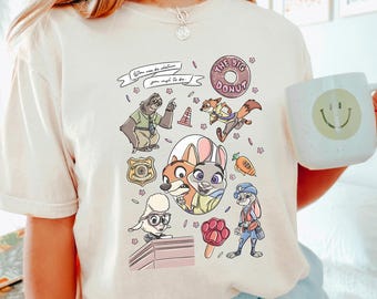 Comfort Colors Zootopia Character Collage Shirt, Nick and Judy Animal Squad Tee, Disneyland Trip Tee, 414658