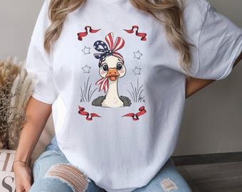 Cute Patriotic Goose Shirt, Comfort Colors Funny 4th of July Ostrich Duck Tee, 413230