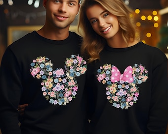 Disney Flower Mickey Minnie Sweatshirt, Disney Garden Festival Sweatshirt, Mickey Minnie Head Shirt,  412835