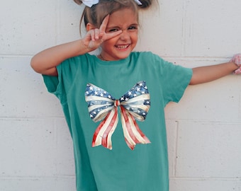 American Flag Shirt, Comfort Colors Coquette Bow Patriotic Tee, 413212