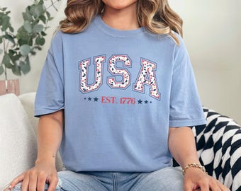 Floral USA Est 1776 Shirt, Comfort Colors Coquette Cherry Patriotic Tee, 413221
