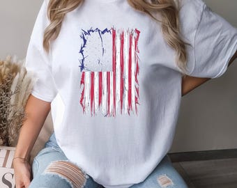 Distressed American Flag Shirt, Comfort Colors Patriotic USA Tee, 413231
