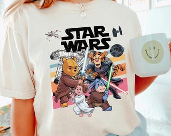 Pooh Star Wars Shirt, Comfort Colors Tigger Piglet Eeyore Jedi Mashup Retro Tee, 413253