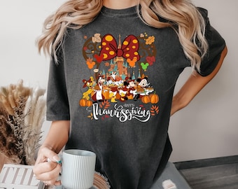 Disney Thanksgiving Shirt, Happy Thanksgiving Holiday Shirt Minnie Donald Goofy Daisy Comfort Colors Shirt,  411862