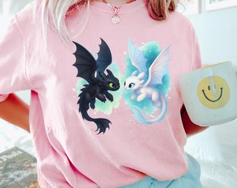 Toothless and Light Fury Shirt, Comfort Colors Dragon Couple Valentine Tee, 414484