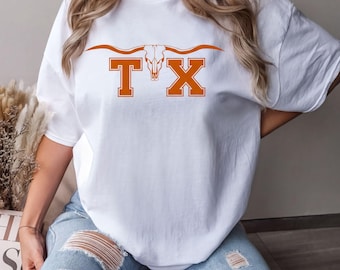 Texas TX Longhorn Skull Shirt, Comfort Colors Western Southern Vintage Tee, 416703
