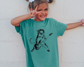 Funny Cat Guitar Shirt, Comfort Colors Rockstar Music Lover Retro Animal Tee, 416709