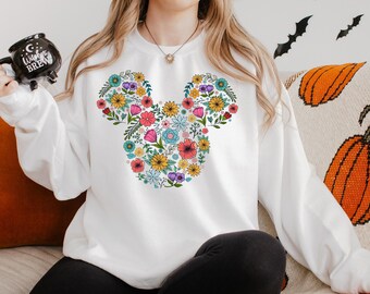 Disney Floral Mickey Head Sweatshirt, Disney Floral Mickey Head Hoodie, Disney Mickey Mouse Sweatshirt, Disney Trip Sweatshirt, 411186