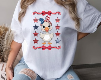 Cute Independence Day Duck Shirt, Comfort Colors Coquette Bow Patriotic Tee, 413229