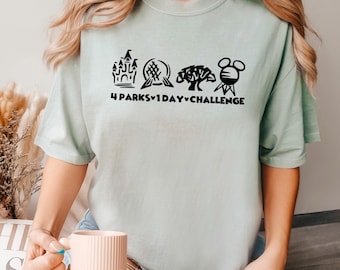 4 Parks 1 Day Challenge Shirt, Comfort Colors Disney World Theme Park Vacation Tee, 413869