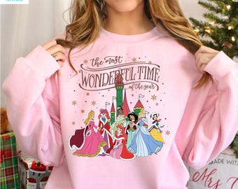 The Most Wonderful Time Of The Years Disney Princess Characters Christmas Sweatshirt Cinderella Jasmine Snow White Sweatshirt Hoodie 412049