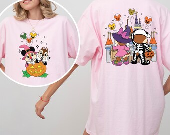 Chip Dale Halloween Shirt, Comfort Colors Disney Castle Pumpkin Skeleton Retro, 413538