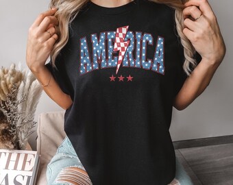 Retro America Lightning Bolt Shirt, Comfort Colors Independence Day Tee, 411478