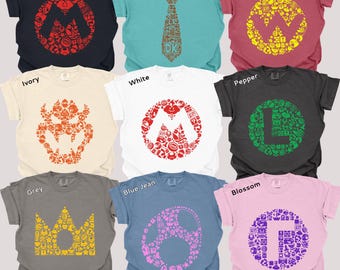 Comfort Colors Super Mario Characters Logo Shirt, Retro Game Matching Tee, 414060