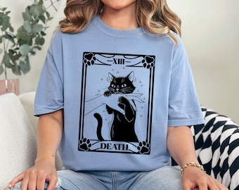Tarot Death Cat Shirt, Comfort Colors Funny Black Kitten Gothic Witchy Tee, 415979