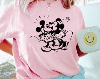 Mickey Minnie Kissing Shirt, Comfort Colors Disney Valentine Retro Sketch Tee, 413467