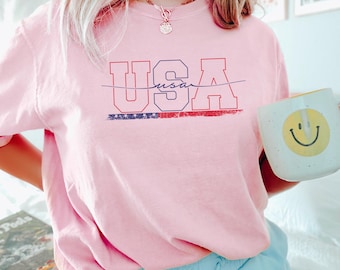 Minimalist USA Flag Shirt, Comfort Colors Patriotic Sestercentennial Tee, 413223