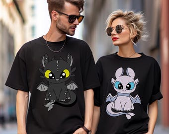 Toothless And Light Fury Shirt, Comfort Colors Matching How To Train Your Dragon Tee, 413457