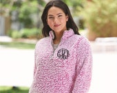 Monogram Sherpa Pullover, Embroidered Pullover, Sherpa Quarter Zip Pullover