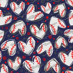 Patrón sin costuras de corazón de béisbol: archivo digital para tela