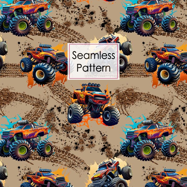 Monster Truck Seamless Pattern: Racing Trucks Design (Digital Download)