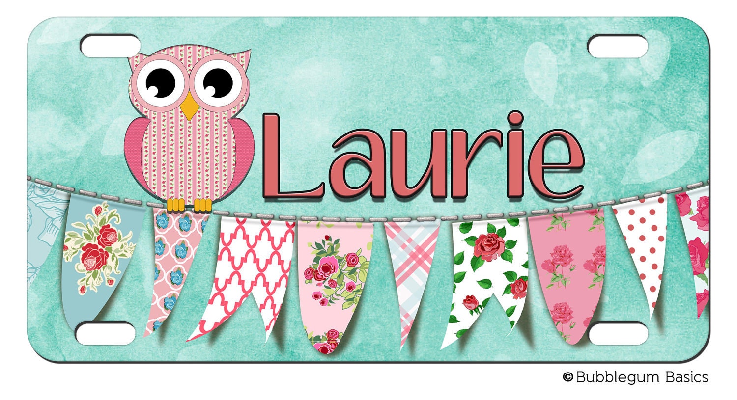 PERSONALIZED LICENSE Plate Owl Roses Clothesline Banner Etsy