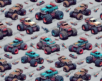 Monster truck Seamless Pattern, Monster trucks Design, Custom Seamless Pattern, monster truck Seamless Pattern, trucks, Racing