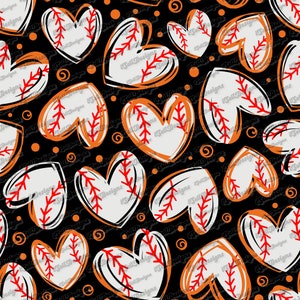 Sketchy Baseball Heart Seamless Pattern (Digital File)