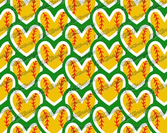 Softball Seamless Pattern, Softball Design, Custom Seamless Pattern, Softball Seamless Pattern, Softball Hearts