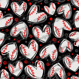 Sketchy Baseball Heart Seamless Pattern: Fabric Design (Digital File)