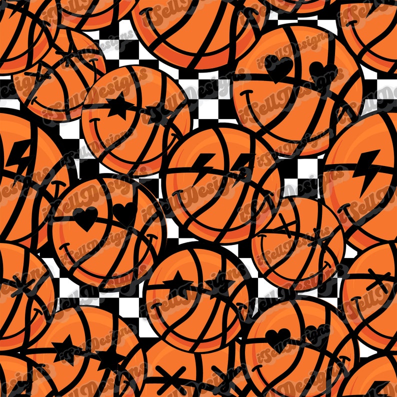 Basketball Seamless Pattern, Basketball Design, Custom Seamless Pattern, Basketball Seamless Pattern, Basketball Smileys image 1